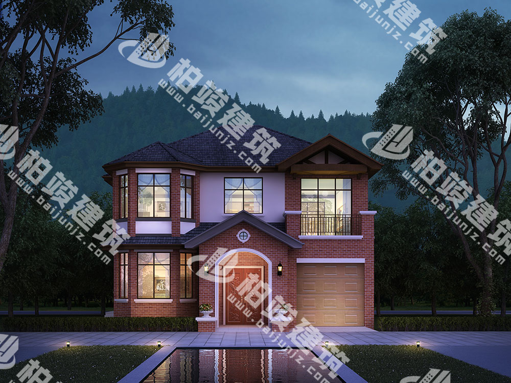 農(nóng)村二層別墅設(shè)計(jì)，美式田園風(fēng)情，帶車庫(kù)、烤火房