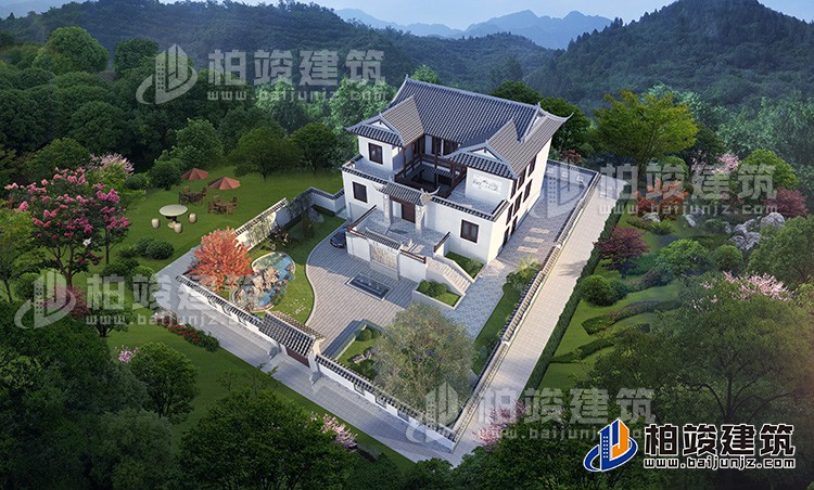 農(nóng)村自建一進三層四合院設(shè)計圖，帶地下酒窖、車庫、天井、庭院園林