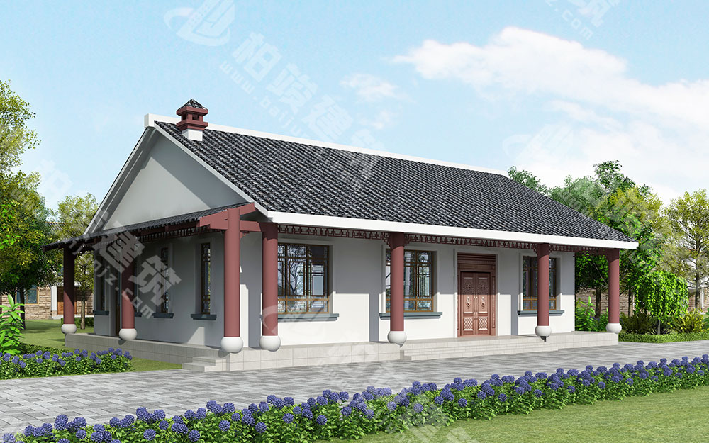 農(nóng)村自建一層新中式別墅，內(nèi)部四室，帶火炕、柴火灶、壁爐