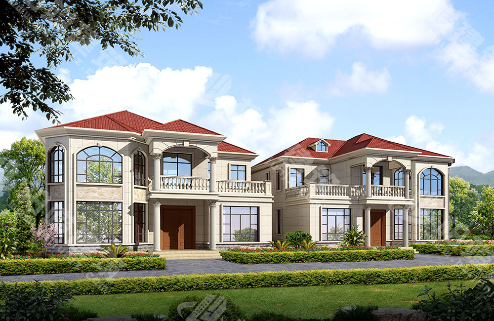 農(nóng)村二層小別墅設(shè)計，簡歐風(fēng)格，挑空客廳帶八角落地窗，采光絕佳