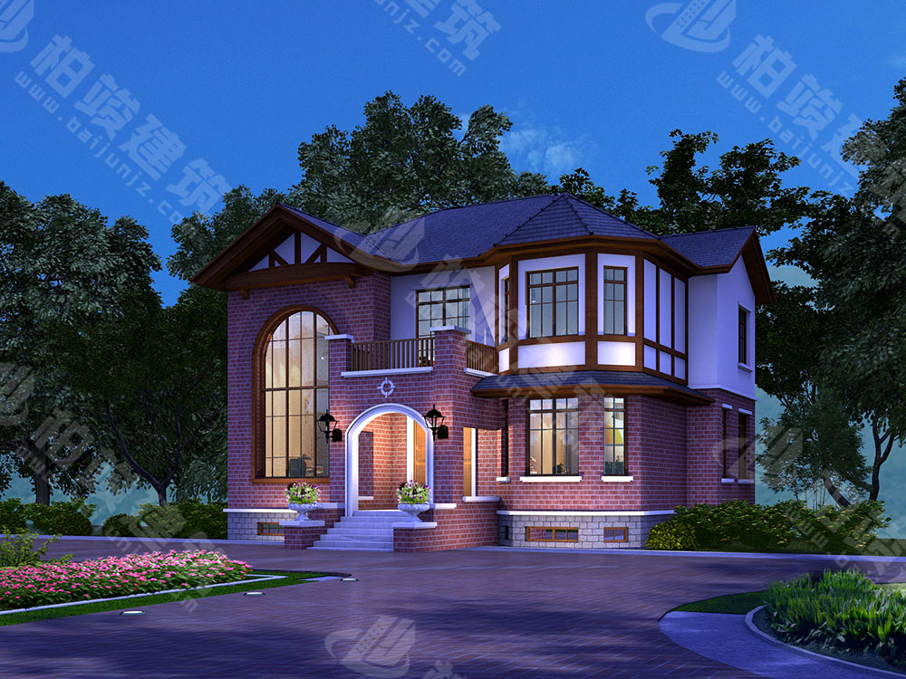 農(nóng)村自建別墅設(shè)計圖，二層美式風(fēng)格，帶多功能地下層、閣樓層