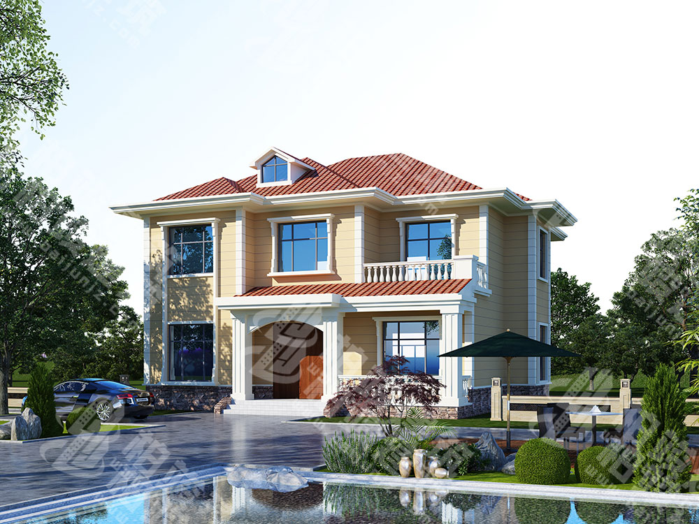 農(nóng)村二層樓房設(shè)計，清新橘色系簡歐風(fēng)格，格局很通透