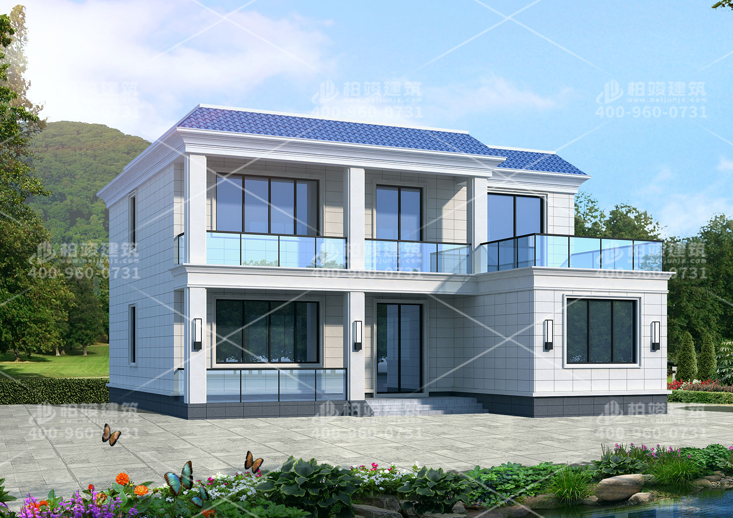 現(xiàn)代二層平頂房屋設(shè)計，效果圖欣賞。