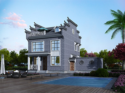 二層中式別墅效果圖，樓頂帶陽(yáng)關(guān)傘巴適的很