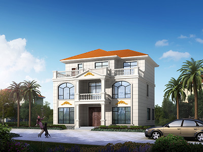 帶露臺(tái)樓房效果圖，三層歐式風(fēng)格。