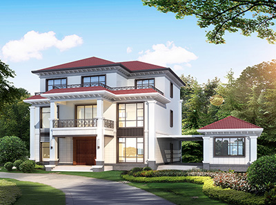 三層房屋效果圖，帶小庫(kù)房。