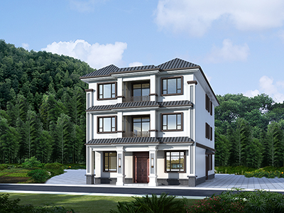 三層中式樓房設(shè)計(jì)圖，帶觀景臺(tái)。