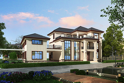 復式三層別墅設(shè)計圖，帶陽光房。