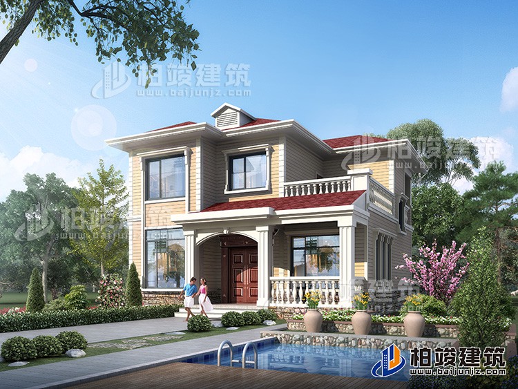 鄉(xiāng)村二層簡歐風(fēng)格小別墅設(shè)計圖紙，帶露臺BZ258-簡歐風(fēng)格