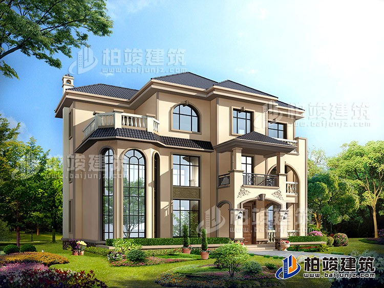 豪華三層別墅設(shè)計(jì)圖紙（含效果圖），歐式風(fēng)格設(shè)計(jì)圖紙BZ377-簡(jiǎn)歐風(fēng)格