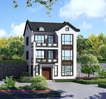 漂亮的三層中式帶露臺小別墅設(shè)計圖紙及效果圖