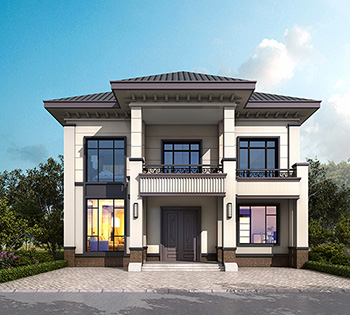 二層簡歐風(fēng)格農(nóng)村小別墅設(shè)計圖紙，帶露臺、柴火房