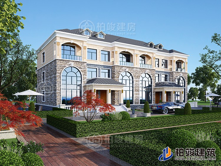 漂亮的歐式三層雙拼私人別墅建筑設(shè)計(jì)圖紙BZ3202-簡歐風(fēng)格