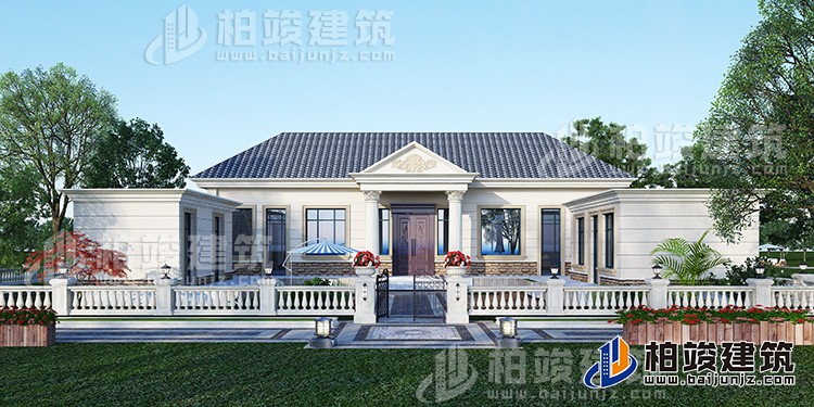 農(nóng)村蓋房設(shè)計大全一層房子的設(shè)計圖紙，帶漂亮的小院子BZ116-簡歐風格