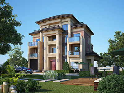 新款農(nóng)村四層別墅設(shè)計(jì)圖紙及效果圖，外立面清新別致