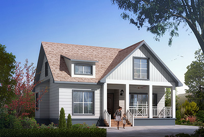 美式風(fēng)格一層農(nóng)村別墅設(shè)計(jì)圖效果圖，帶閣樓設(shè)計(jì)