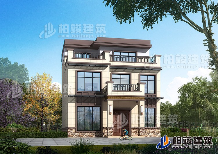 農(nóng)村三層120平米房屋設(shè)計圖及效果圖，造價20萬BZ3515-新中式風(fēng)格