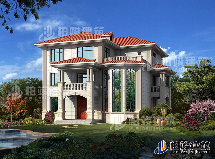 最新2020年款三層農(nóng)村自建別墅設計圖及效果圖紙BZ306-簡歐風格