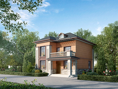 二層簡中式小別墅設計方案，全套建筑設計圖紙+外觀效果圖