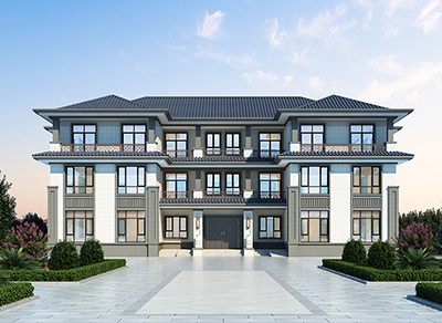 三層豪華大氣中式別墅設(shè)計(jì)圖 雙拼