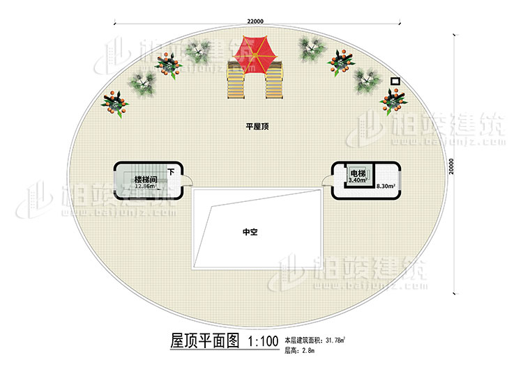 屋頂：平屋頂、樓梯間、電梯、中空