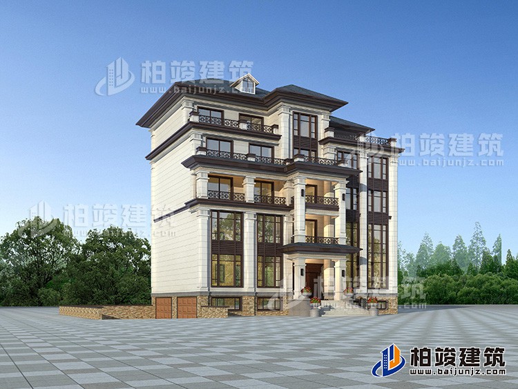 農(nóng)村五層自建房設(shè)計效果圖有電梯及地下車庫BZ506-新中式風格